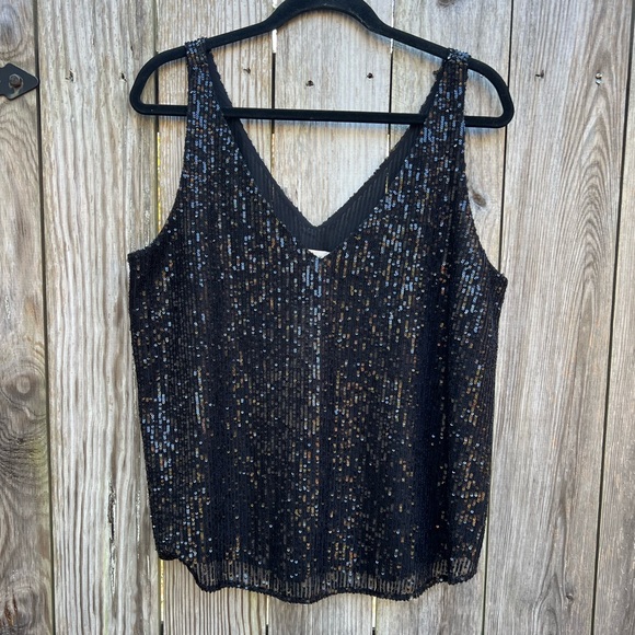 LOFT Tops - LOFT ANN TAYLOR Sequin Sleeveless V-Neck Top Women’s Large NWT NEW